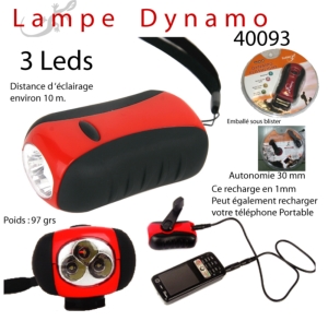 Lampe dynamo à LED,lampe torche 3 Leds, accessoires de camping 