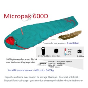 Micropak 600D sac momie duvet été léger [12°|8°|-4°]